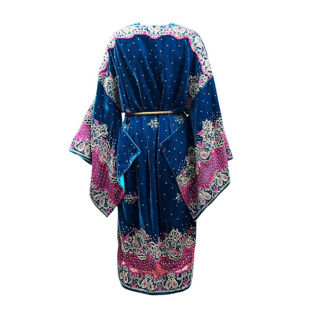 Taşlı Mavi Astarlı Kimono