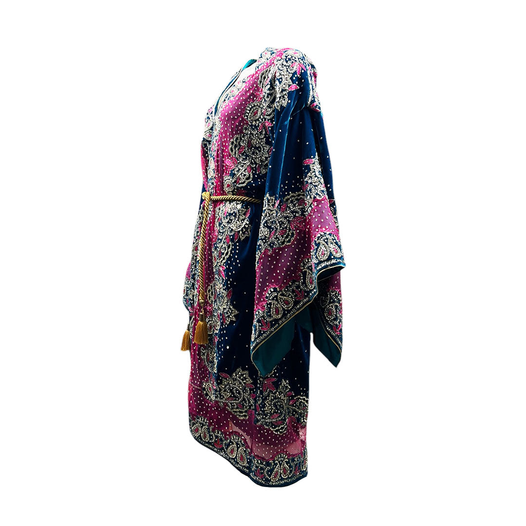 Taşlı Mavi Astarlı Kimono