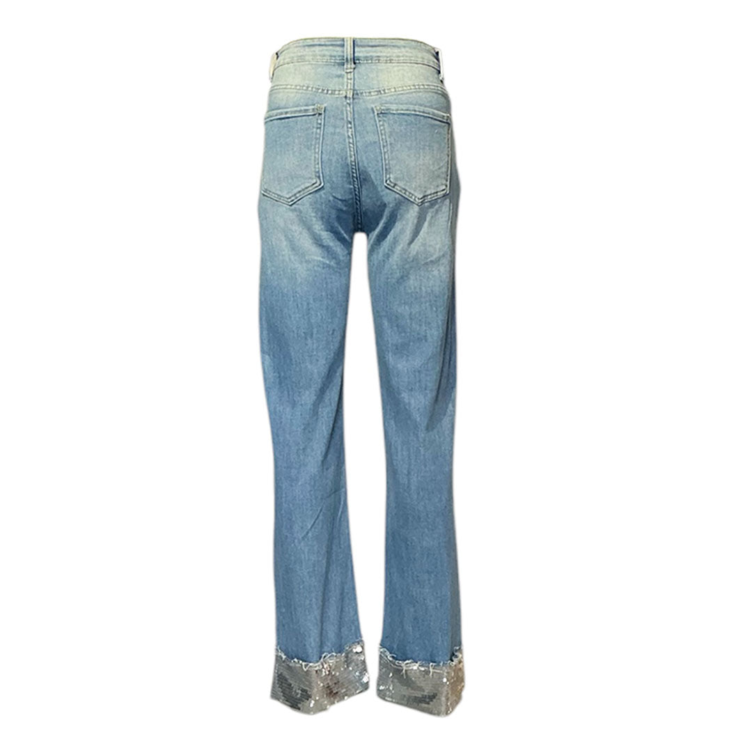 Parlak Paça Detaylı Jean Pantolon